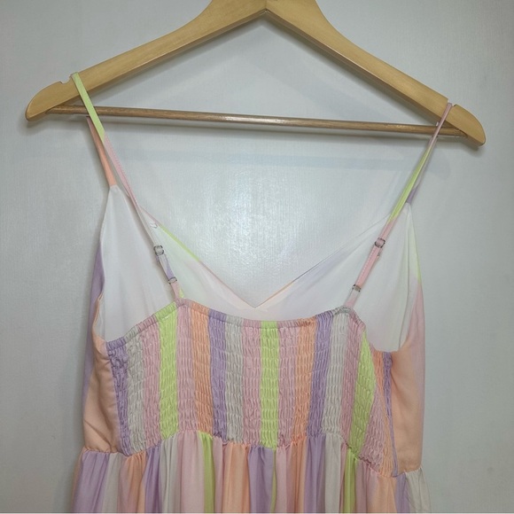 Karlie Pastel Stripe Tiered Midi Dress. Pink and White. Size: Medium. - Picture 7 of 11
